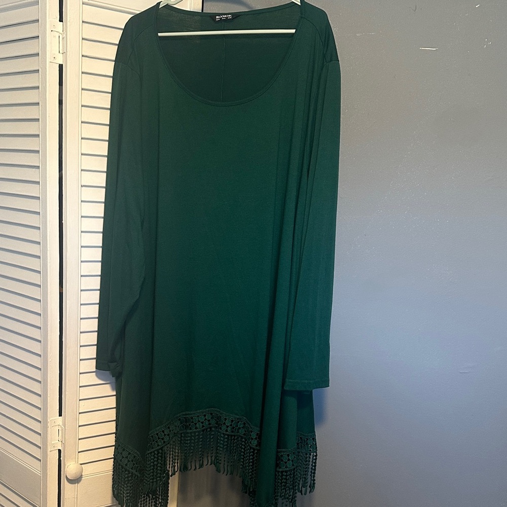 BloomChic Emerald Green Long Sleeve Fringe Tunic